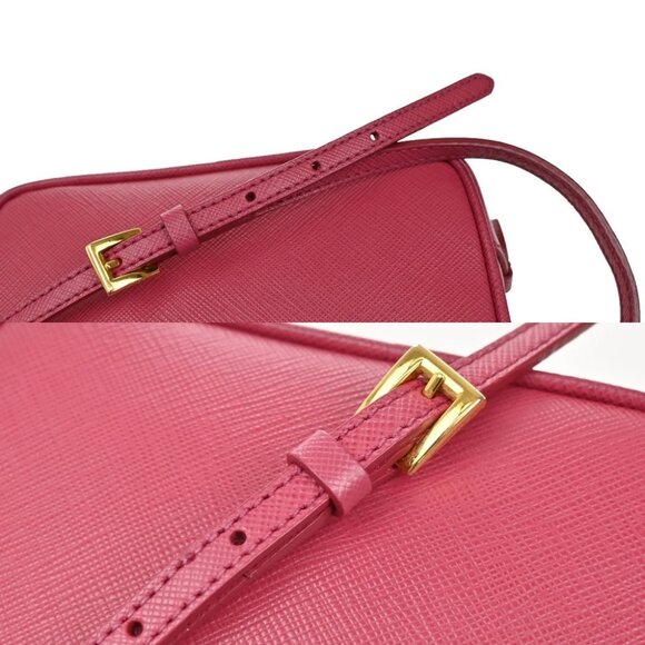 PRADA Saffiano Mini Crossbody Shoulder Bag Leather Pink Gold Italy - Picture 14 of 14